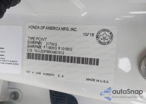 2019 Acura Tlx Advance Pkg z USA, uszkodzony, nr VIN 19UUB3F88KA801512